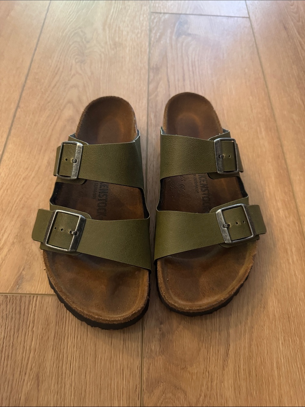 Birkenstock Olive Green Two-Buckle Slide Sandals